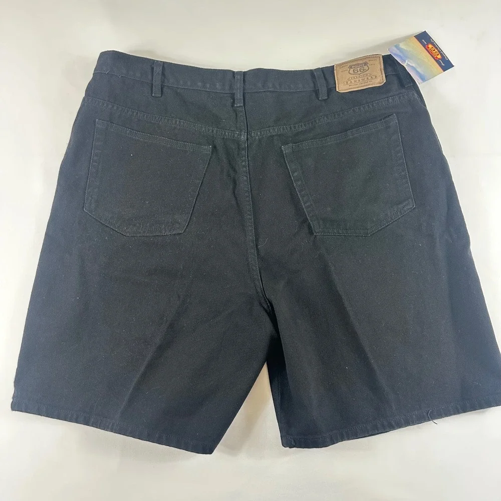 VTG Route 66 Mens‎ Black Relaxed Fit Cotton Denim Shorts Size 42